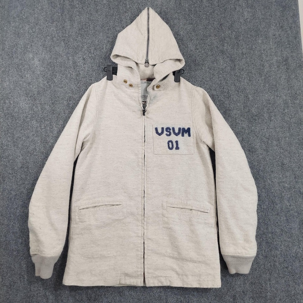 Visvim Coat Mens Medium Beige Wool Tweed Hooded Full Zip Lined Parka Japan FLAWS
